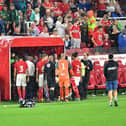 Middlesbrough and Sunderland players walk off at half-time during a friendly match in 2018.