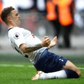 Kieran Trippier of Tottenham Hotspur celebrates after scoring his team's second goal during the Premier League match between Tottenham Hotspur and Fulham FC at Wembley Stadium on August 18, 2018 in London, United Kingdom.  (Photo by Julian Finney/Getty Images)