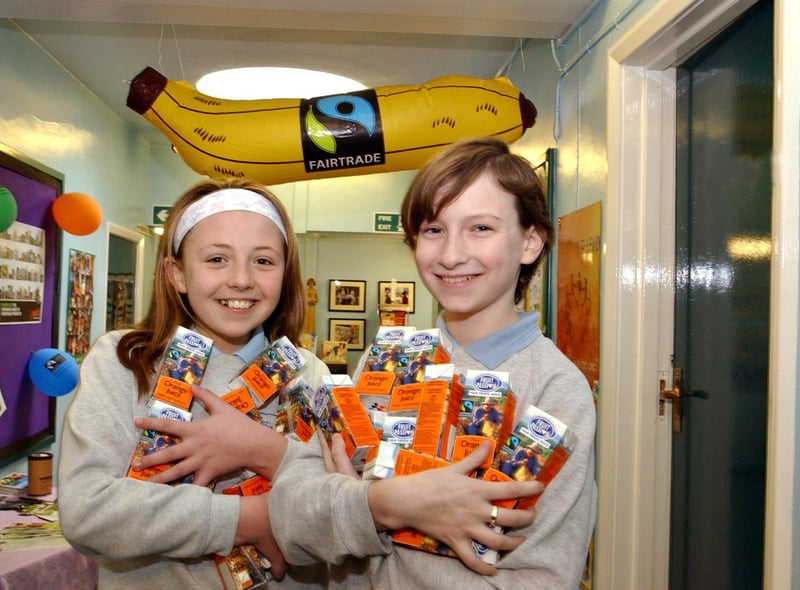 Fairtrade food was going down a storm at English Martyrs School in 2005. Here are Year 6 pupils Saoirse Trusty an Nyssa Oxley who were selling products during breaks.
