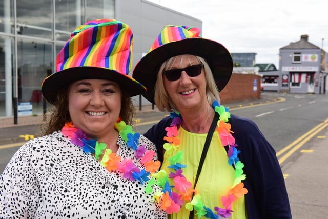 Joanne Witherspoon and Lucy Howarth of Birtley at the Stadium of Light for the Elton John gig tonight.
