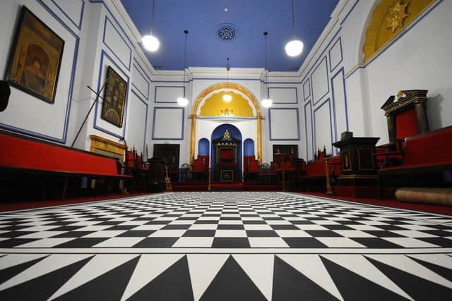 The magnificent interior of the Masonic Lodge Grand Hall.
