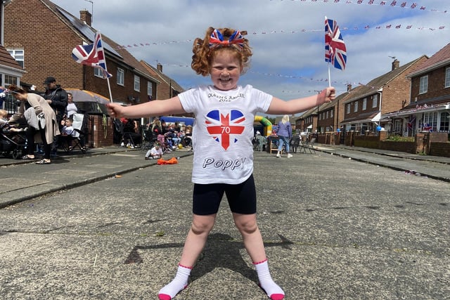 Poppy Gates in her Jubilee outfit for a party at Portrush Road, Sunderland.
