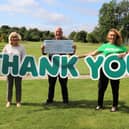 From left to right: Linda Miller, Paul Mackings and Macmillan relationship fundraising manager Jane Curry at Boldon Golf Club.