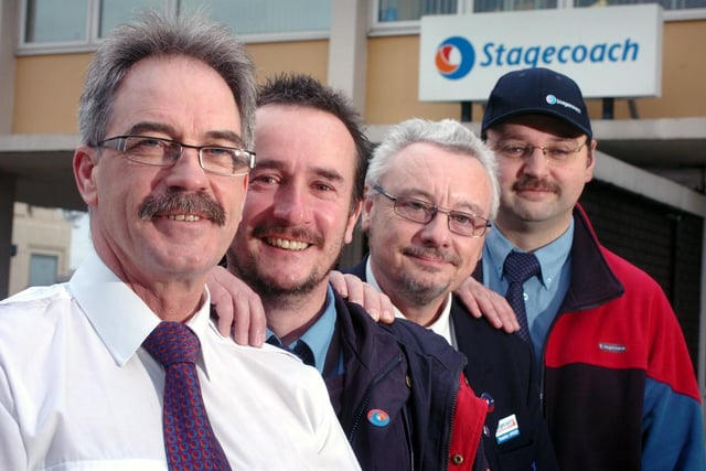 Staff at Stagecoach North East with their moustaches in 2011. The fundraisers were, left to right; Steve Hamilton, Chris Marner, Ray Easom and Peter Dawson.