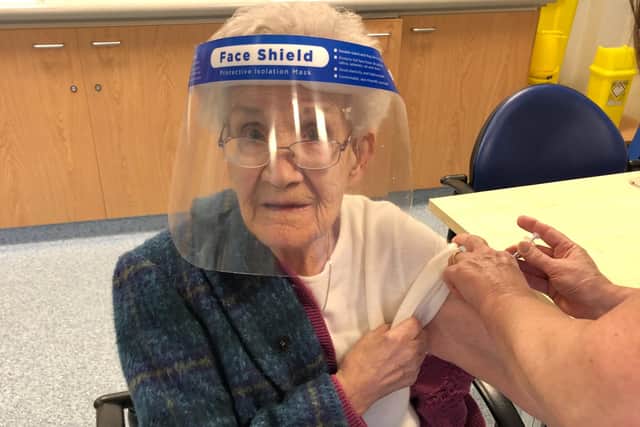 100-year-old Nancy received her second vaccine on January 6.