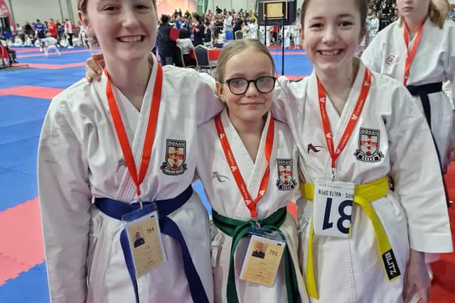 Gold medal winners Lyla Raine, Jessica Cox and Phoebe Drewitt, all age 12,
