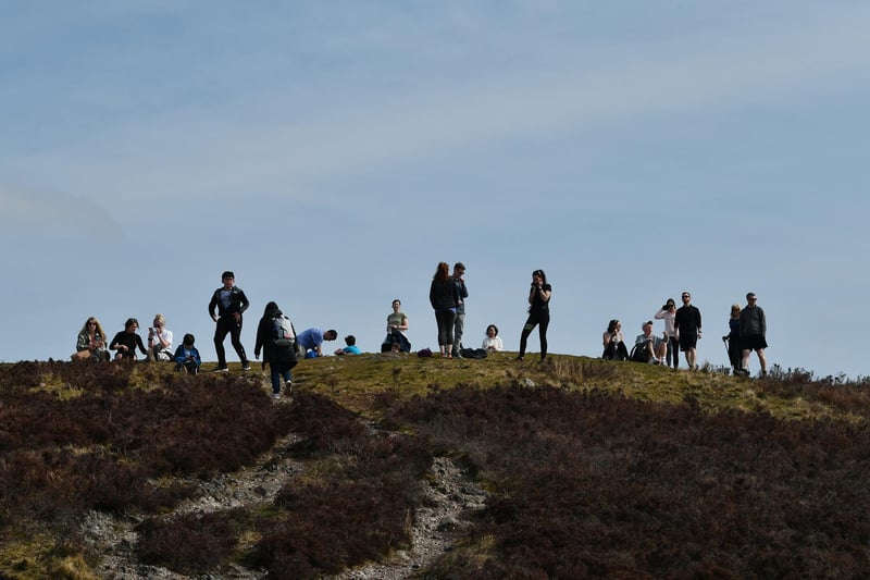 People enjoying their newfound freedom on Conic Hill. A spell of warm, Spring weather has hit Scotland just in time for when Covid restrictions on travel and socialising ease.