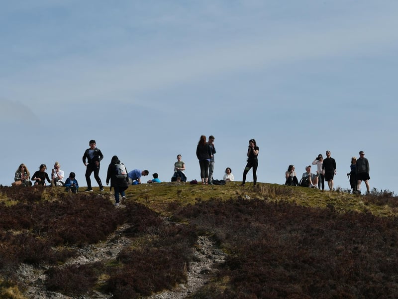 People enjoying their newfound freedom on Conic Hill. A spell of warm, Spring weather has hit Scotland just in time for when Covid restrictions on travel and socialising ease.