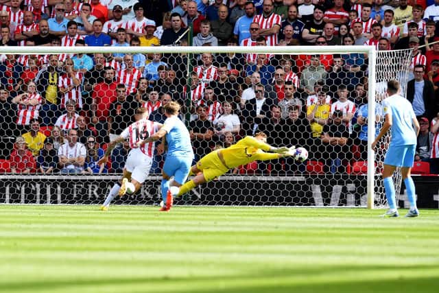 Anthony Patterson makes a save at the bet365 Stadium