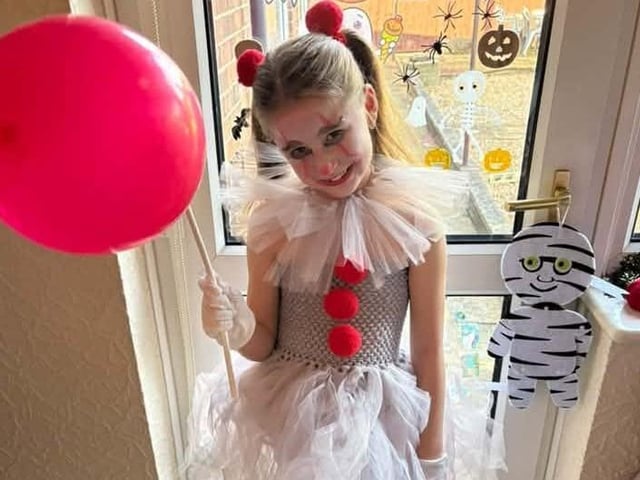 Willow-Rose, age nine, dresses up as Pennywise.