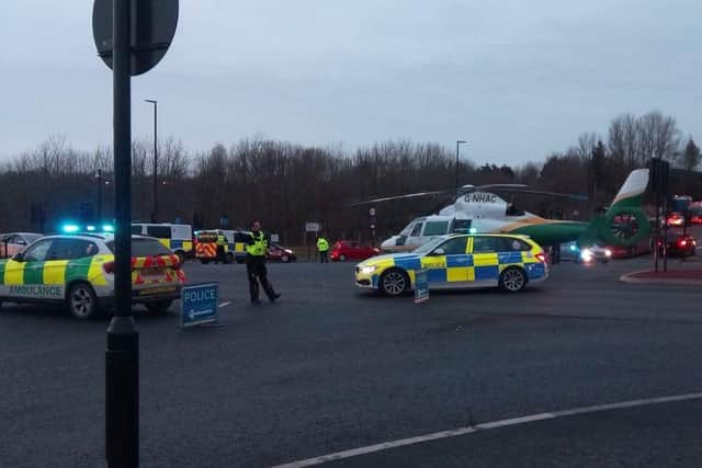 Emergency services on the scene of the collision near to the Northern Spire Bridge on Wessington Way.