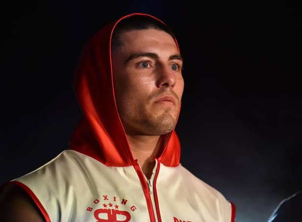LIVERPOOL, ENGLAND - JUNE 17: Josh Kelly arrives during the Super Welterweight fight between Josh Kelly and Peter Kramer as part of the Wasserman fight night at M&S Bank Arena on June 17, 2022 in Liverpool, England. (Photo by Nathan Stirk/Getty Images)