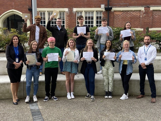 Students and staff at Sunderland College celebrate their A-Level and BTEC results.