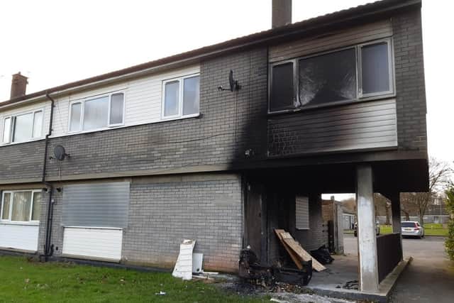 The aftermath of an alleged arson attack in Forth Close, Peterlee.