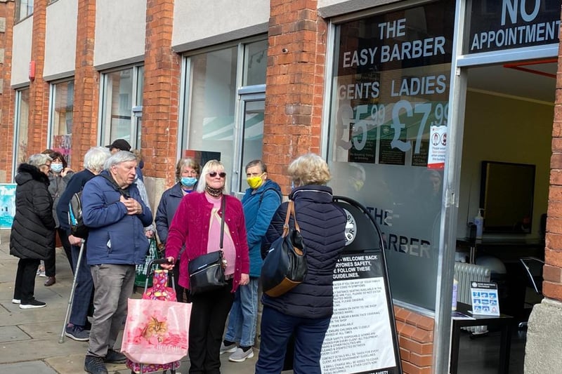 Queues also formed outside of The Easy Barber in Chesterfield town centre as people waiting patiently for a hair cut