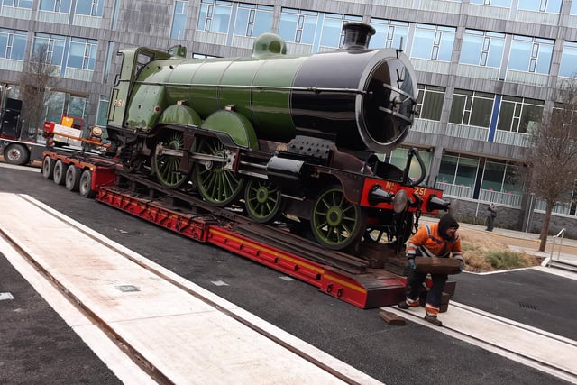 Engine number 251 arrives in Doncaster Museum on the back of a lorry