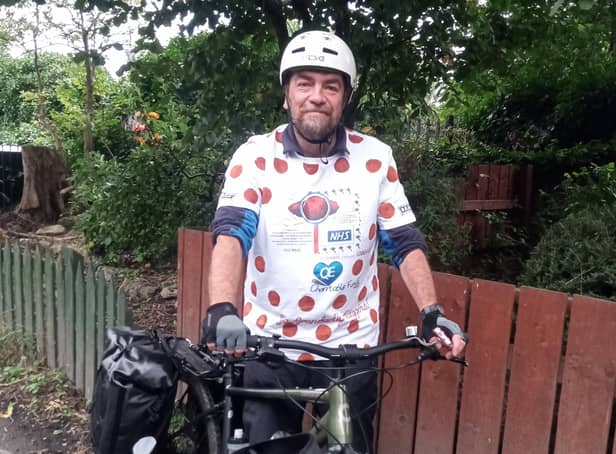 Mike Clay has begun a 720-mile bike ride to raise money and awareness for bowel cancer screening.