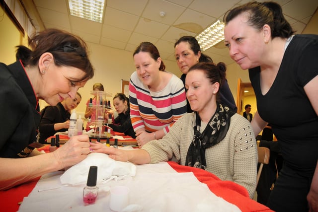 Thorney Close Action and Enterprise Centre was the venue for a range of beauty treatments in the ladies pamper area. Amanda Howell from Springwell is pictured having a manicure by Bernadette Laws from Shapers.