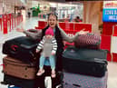 Joanna with her daughter Matylda and the suitcases full of supplies for Ukrainian refugees.