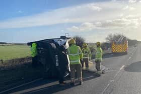 TWFRS deal with an overturned vehicle on the A19