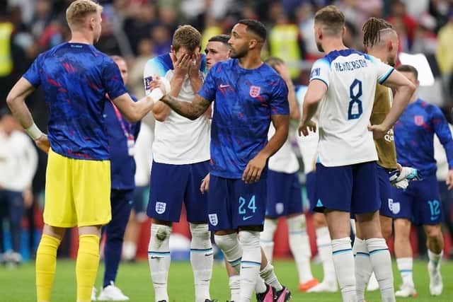 England players including Jordan Henderson (right) after the final whistle. Picture PA.