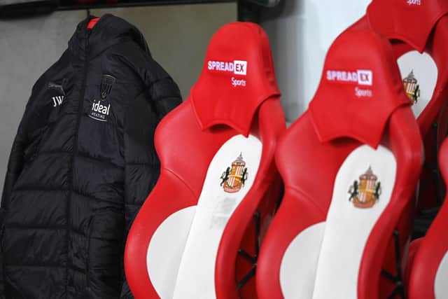 A jacket is left on the seat on the West Brom bench as a mark of respect for the passing of WBA doctor Julian Widdowson during the Sky Bet Championship between Sunderland and West Bromwich Albion at Stadium of Light on December 12, 2022 in Sunderland, England.