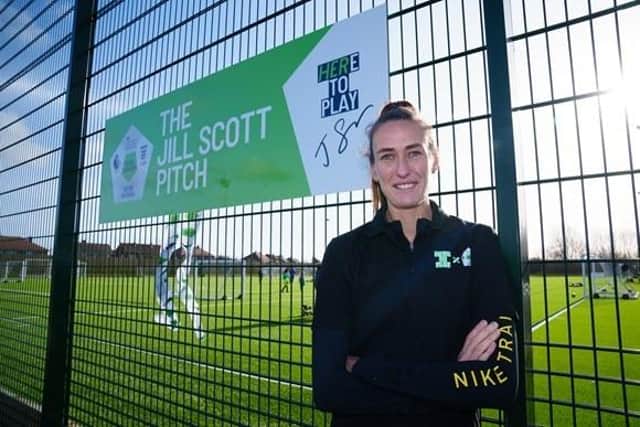 Jill Scott pictured at the football pitch named in her honour at Perth Green Community Centre, Jarrow.