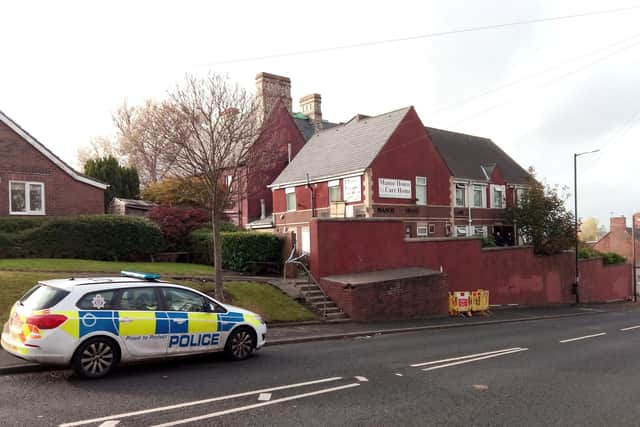Police outside the former Manor House Care Home following the death of Patryk Mortimer in a fire in the early hours.