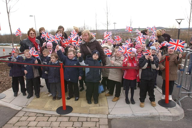 These pupils waited patiently and waved flags on the day Princess Anne visited the Bunny Hill Customer Service Centre in 2007.
