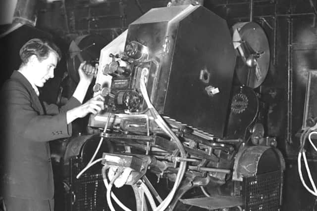 A cinematograph machine at Havelock Cinema in December 1938.