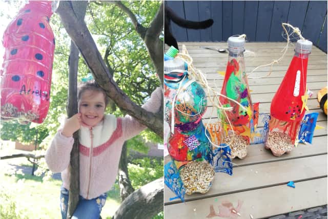 5-year-old Arielle from Moorside, Sunderland have been bringing community cheer by creating bird feeders out of plastic bottles.