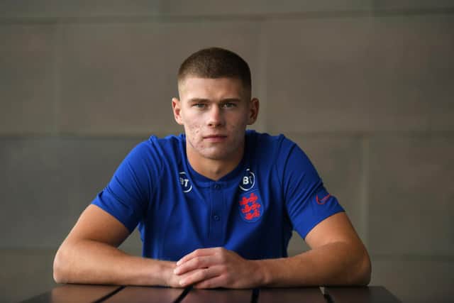 BURTON-UPON-TRENT, ENGLAND - MAY 31: Charlie Cresswell of England U21s poses for a photograph during the England U21 Men Media Activity at St Georges Park on May 31, 2022 in Burton-upon-Trent, England. (Photo by Nathan Stirk/Getty Images)