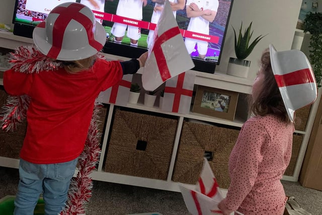 Izzy and Harriett showing their support during the England v Iran game.