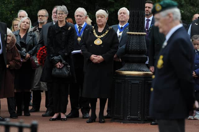 Sunderland Mayor Councillor Alison Smith, centre, supported the event at the Cenotaph on Burdon Road.