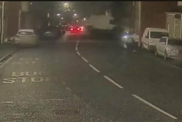 Video footage shows Arron Straughair smashing into a house.
