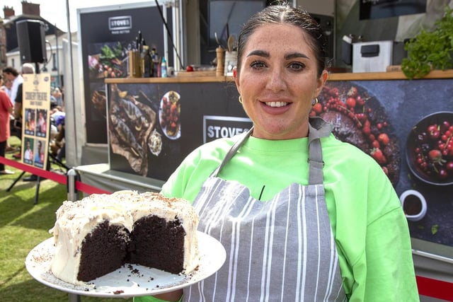 Stacie Stewart serves up her chocolate and Guinness cake, as shown in one of her demonstrations on the day.
