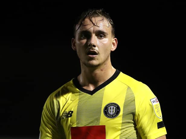 HARROGATE, ENGLAND - SEPTEMBER 10: Jack Diamond of Harrogate Town looks on during the Sky Bet League Two match between Harrogate Town and Newport County at The EnviroVent Stadium on September 10, 2021 in Harrogate, England. (Photo by George Wood/Getty Images)