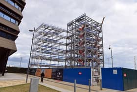 Steel frames for the Maker and Faber office buildings take shape on the Sunderland skyline.