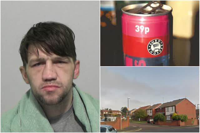 Images released by Northumbria Police of burglar Lee Cowell and the drink can which led detectives to track him down after the break-in at a house in The Leazes in Sunderland. Street image copyright Google.