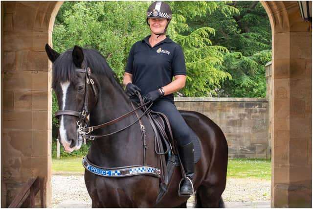 Police horse Percy with rider, PC Joanne Watson, of Northumbria Police’s Mounted Section.