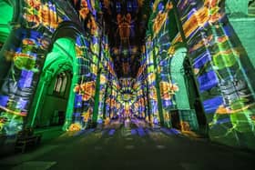 St Albans Cathedral Life son et lumiere projection by Luxmuralis.
