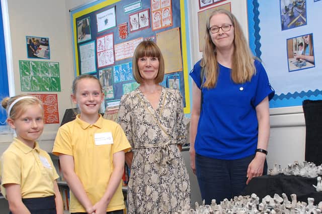 From left, pupils Matilda Smith and Grace Wright, with teacher Katrina Humphries and Sunderland Musuem's learning officer Jennie Lambert.