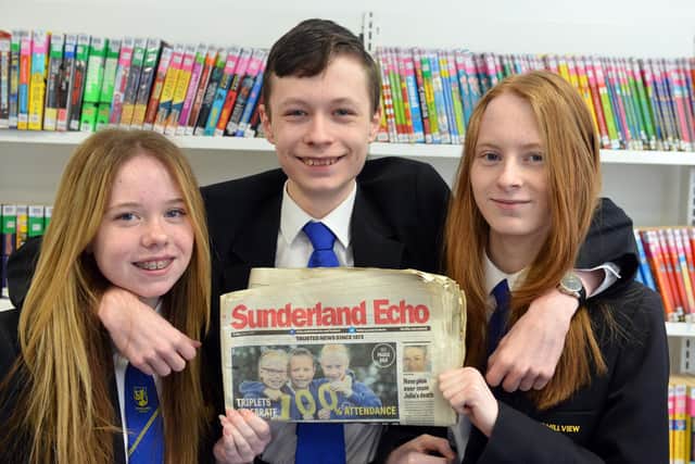 Sandhill View Academy triplet students Imogen, Michael and Milly Laing, 16 have a 100 per cent attendance at secondary and also featured in the Echo five years ago for their perfect primary school attendance.