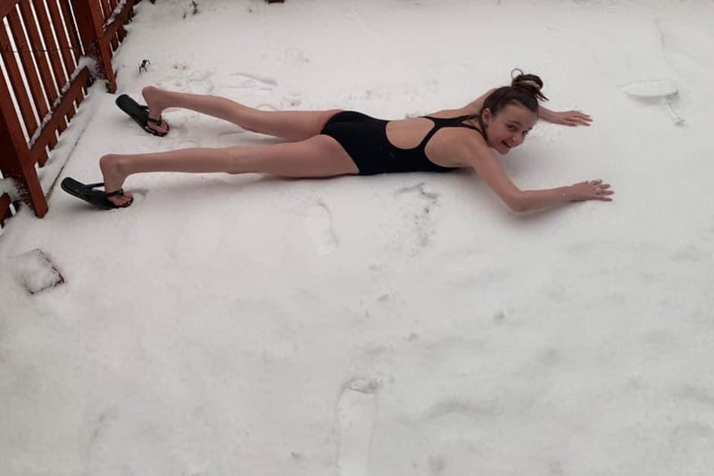 Jodie, 11, tried a spot of snow swimming in Berwick.