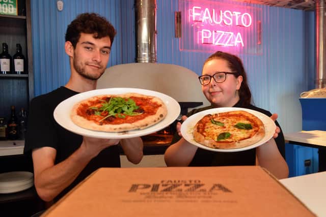 Fausto Coffee launch new Fausto Pizza and roastery. Pizza assistant manager Diogo Brito and pizza manager Becky Keeling.
