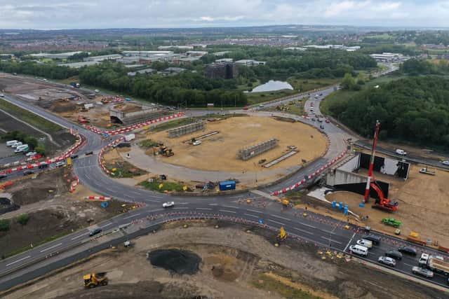 A photo taken by Highways England showing the structures already in place ready for the flyover's beams to be lifted into position.