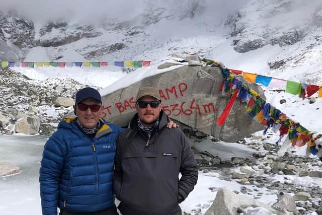 David Armour, left, with Jack Foggin. The pair remain stranded in Nepal after their return flight was cancelled.