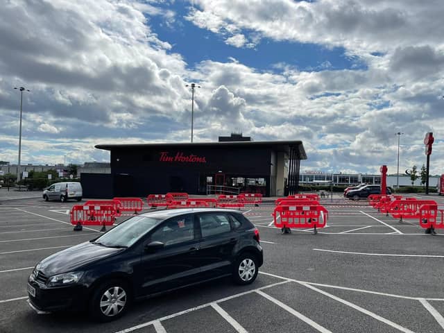 Barriers have been placed in the car park to help ease traffic when the restaurant opens.