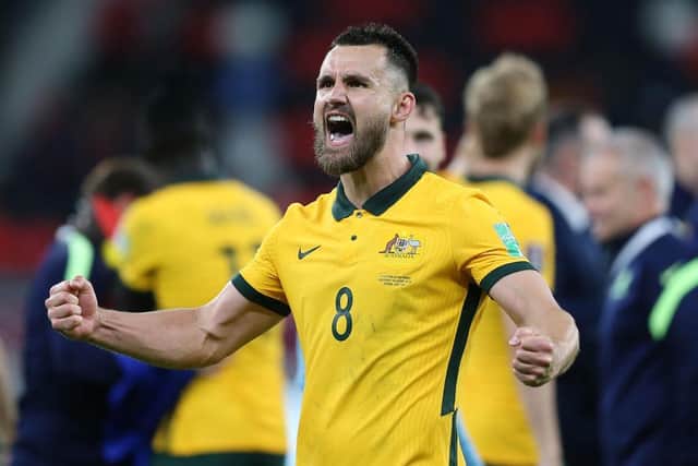 Sunderland's Bailey Wright celebrates qualifying for the World Cup with Australia (Photo by Mohamed Farag/Getty Images)