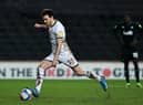 Scott Fraser of Milton Keynes Dons takes a penalty to score their second goal during the Sky Bet League One match between Milton Keynes Dons and Plymouth Argyle.
